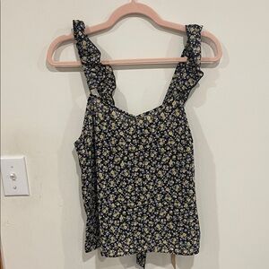 SHEIN Floral Ruffle Strap Blouse - Black and Yellow